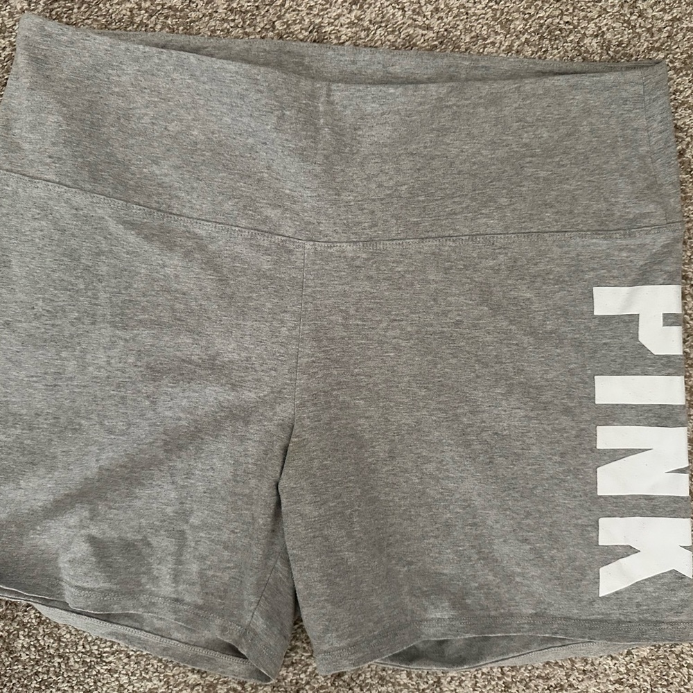 PINK Victoria's Secret Gray Bike Shorts with Bold Branding